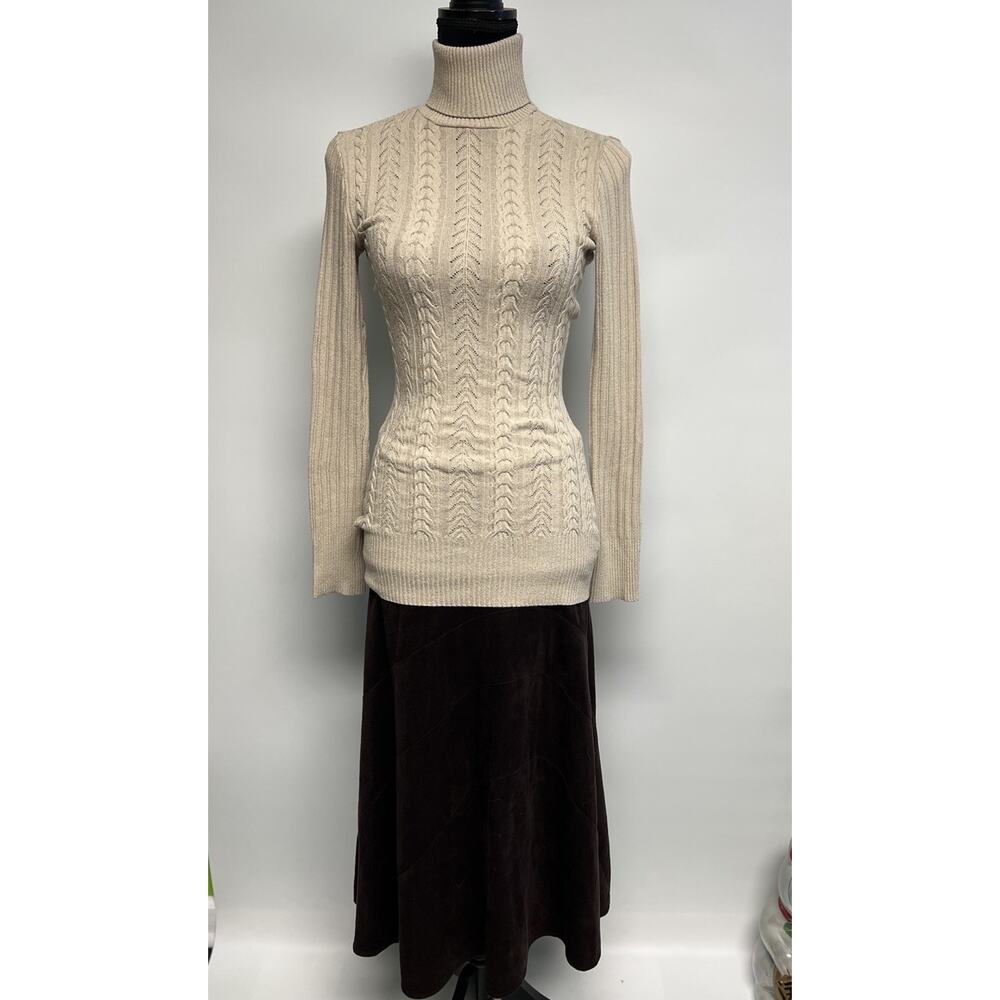 Y2K Bebe Braided Knit Cream Sweater Turtleneck XS USA Preppy Classic Academia